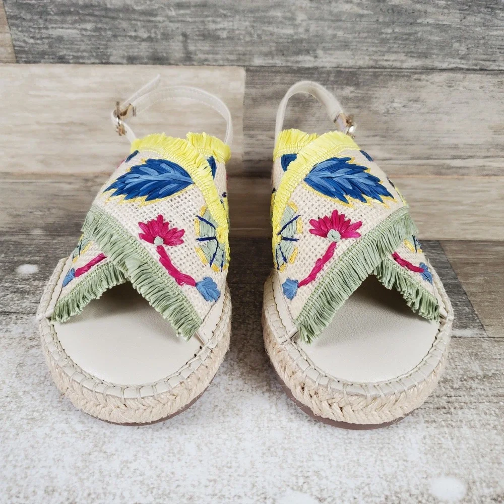 Sam Edelman Kayden Kid Slingback Sandals Girls Sz 4 Floral Embroidered